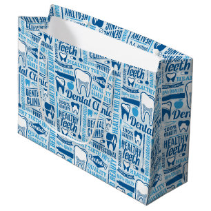 Grand Sac Cadeau Motif dentaire bleu de clinique