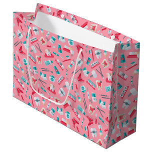 Grand Sac Cadeau Motif dentaire rose