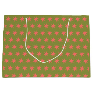 Grand Sac Cadeau Motif d'étoiles Couleurs tendances Vert Corail