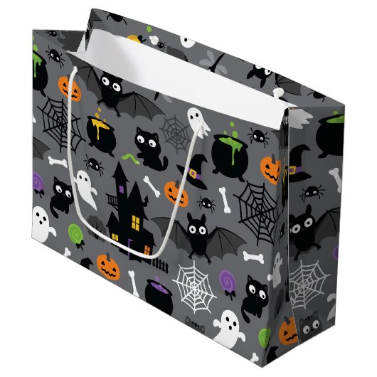Grand Sac Cadeau Motif d'Halloween (Devant Angle)