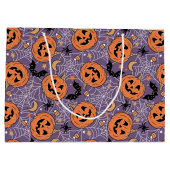 Grand Sac Cadeau Motif d'Halloween violet Jack-O-lanterne (Dos)