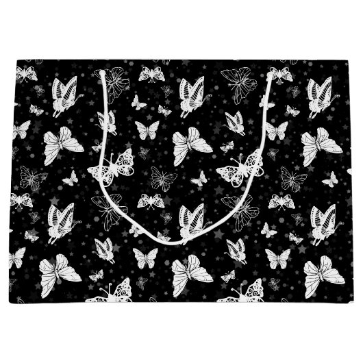 Grand Sac Cadeau Motif d'illustration noir blanc papillon (Devant)