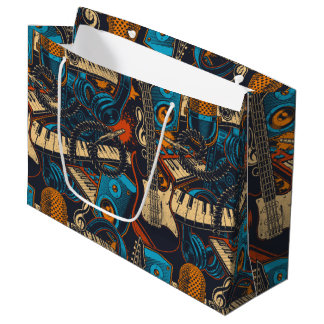Grand Sac Cadeau Motif d'instruments de musique