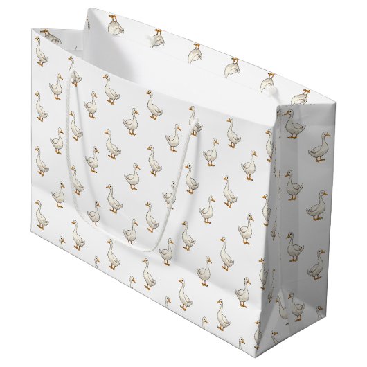 Grand Sac Cadeau Motif d'oie blanche mignonne (Devant Angle)