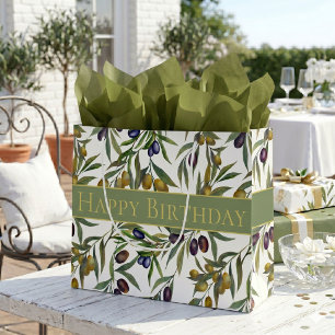 Grand Sac Cadeau Motif d'olive de campagne française à l'aquarelle