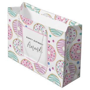 Grand Sac Cadeau Motif Donut Anniversaire Coloré Mignon