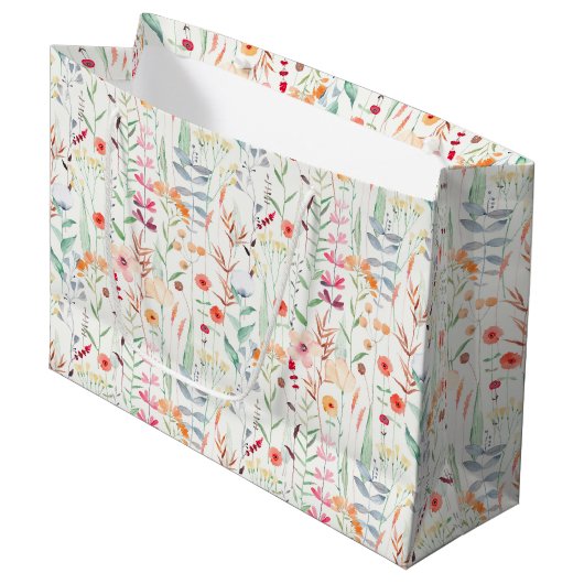 Grand Sac Cadeau Motif du jardin de fleurs Pastel (Devant Angle)