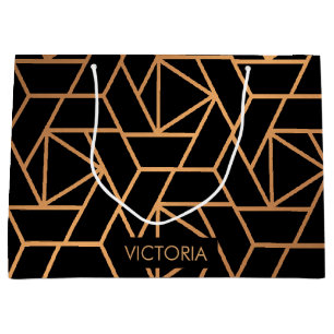 Grand Sac Cadeau Motif élégant noir et or