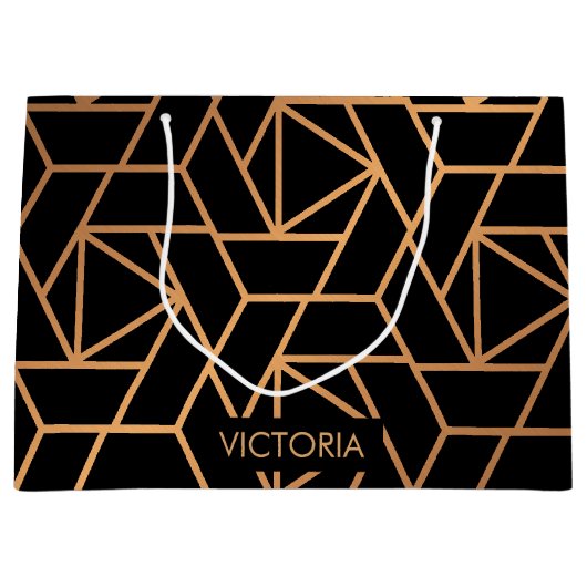 Grand Sac Cadeau Motif élégant noir et or (Devant)