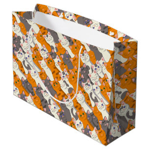 Grand Sac Cadeau Motif en diagonale du chat noir blanc gingembre