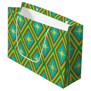 Grand Sac Cadeau Motif Étoiles Jaunes Rétro Diamants Milieu de Sièc