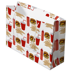 Grand Sac Cadeau Motif Fast Food Burger Fries