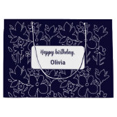 Grand Sac Cadeau Motif Fleur sauvage blanc mignon Monogramme (Devant)