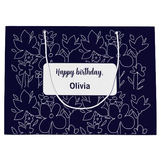 Grand Sac Cadeau Motif Fleur sauvage blanc mignon Monogramme (Devant)