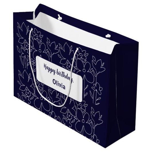 Grand Sac Cadeau Motif Fleur sauvage blanc mignon Monogramme (Devant Angle)