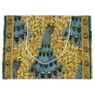 Grand Sac Cadeau Motif floral au paon bleu Art nouveau vintage