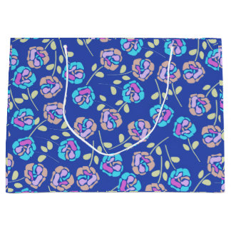 Grand Sac Cadeau Motif floral bleu et violet