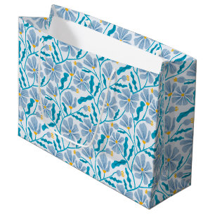 Grand Sac Cadeau Motif floral bleu sans couture de style moderne du