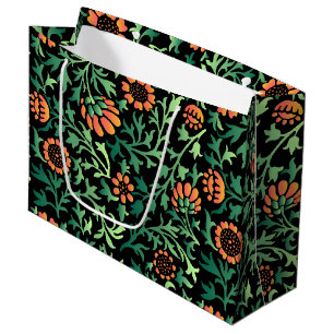 Grand Sac Cadeau Motif floral complexe avec feuilles vertes