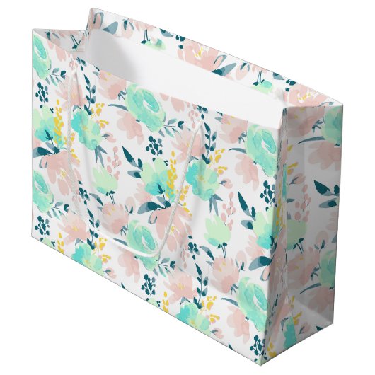 Grand Sac Cadeau Motif floral d'aquarelle (Devant Angle)
