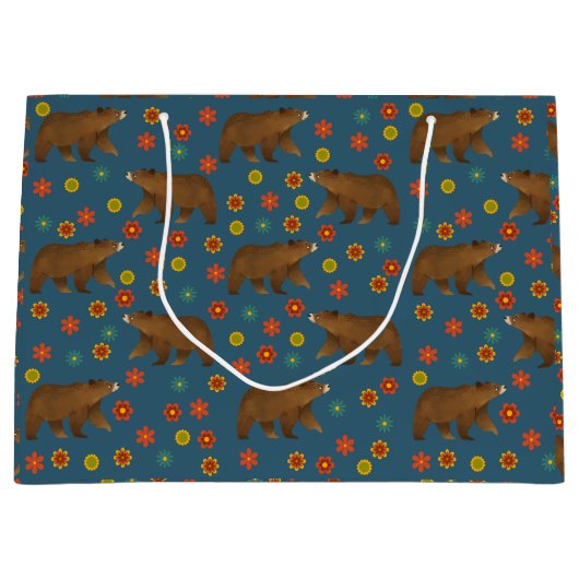 Grand Sac Cadeau Motif floral de l'ours (Devant)