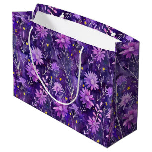 Grand Sac Cadeau Motif floral de marguerite rose violet et jaune