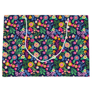 Grand Sac Cadeau Motif floral exotique peint à la main