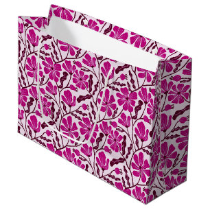Grand Sac Cadeau Motif floral moderne du milieu du siècle en magent
