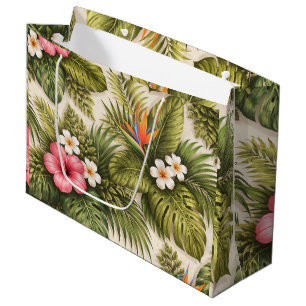 Grand Sac Cadeau Motif floral tropical avec hibiscus