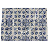 Grand Sac Cadeau Motif géométrique bleu vintage (Devant)