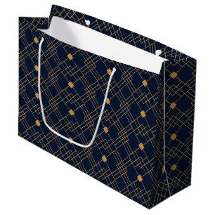 Grand Sac Cadeau Motif Gold art déco sur arrière - plan bleu foncé