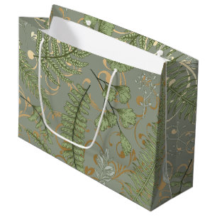 Grand Sac Cadeau Motif Green et Gold Fern