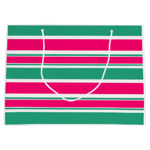 Grand Sac Cadeau Motif horizontal rayé rouge-vert