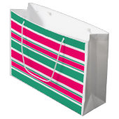 Grand Sac Cadeau Motif horizontal rayé rouge-vert (Devant Angle)