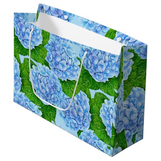 Grand Sac Cadeau Motif hydrangée bleu (Devant Angle)