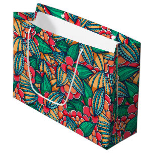 Grand Sac Cadeau Motif illustré abstrait coloré de graines de cac
