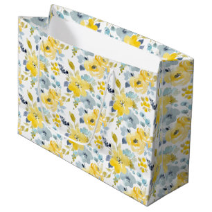 Grand Sac Cadeau Motif jaune et bleu d'aquarelle