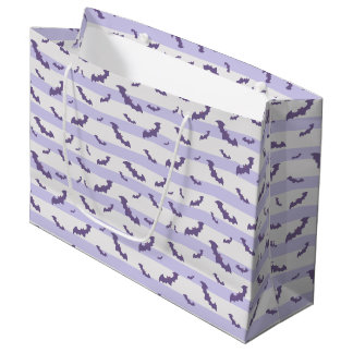 Grand Sac Cadeau Motif Lavender Bat sur Arrière - plan rayé