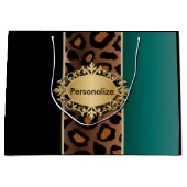Grand Sac Cadeau Motif Léopard turquoise et noir (Devant)