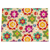 Grand Sac Cadeau Motif mexicain des fleurs d'art populaire (Devant)