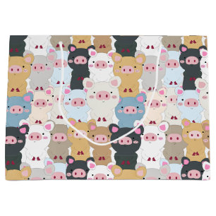 Grand Sac Cadeau Motif mignon de cochons