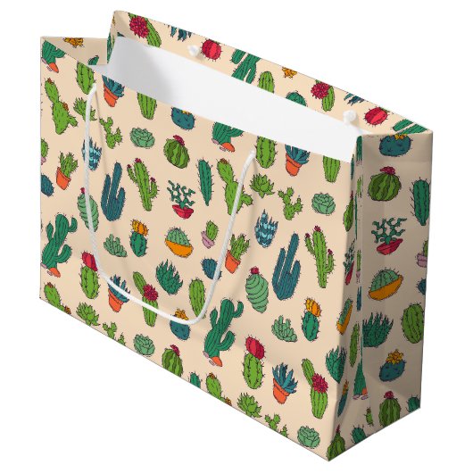 Grand Sac Cadeau Motif mignon de position de cactus (Devant Angle)