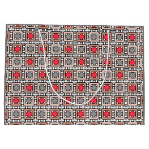 Grand Sac Cadeau motif moderne géométrique art déco gris rouge, bei