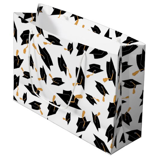 Grand Sac Cadeau Motif noir Casquette sur blanc (Devant Angle)