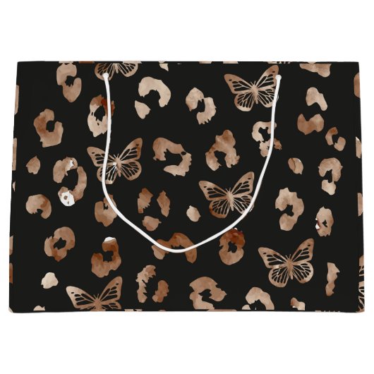 Grand Sac Cadeau Motif noir de papillon léopard (Devant)