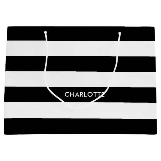 Grand Sac Cadeau Motif original Elegant noir et blanc rayures (Devant)