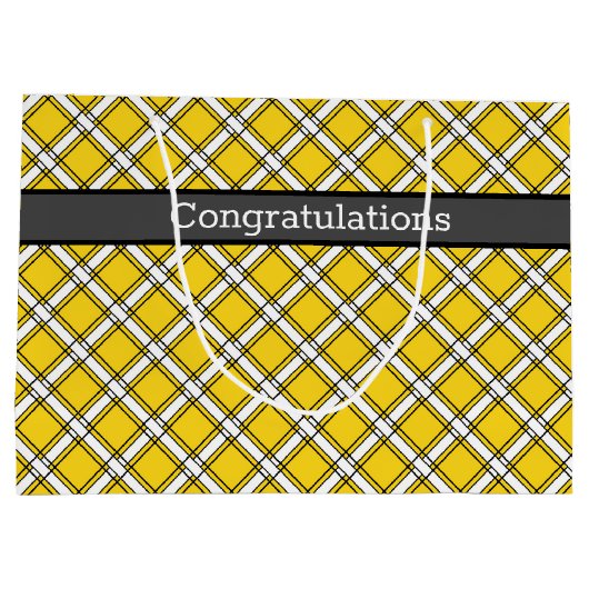 Grand Sac Cadeau Motif plaid jaune et blanc (Dos)