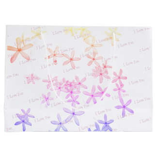 Grand Sac Cadeau "Motif Posie Blanche"