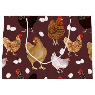 Grand Sac Cadeau Motif Poulet Brun et Œufs