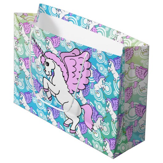 Grand Sac Cadeau Motif pourpre et rose de licorne (Devant Angle)